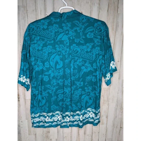 VTG Miami Dolphins Hawaiian Camp‎ Shirt AOP Single Stitch Mens Size Large NFL - Picture 2 of 10